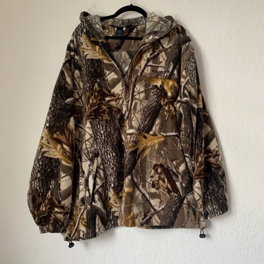 Winchester Fleece Hoodie Jacket Men XL Camo Full Zip RealTree Rugged Outdoor